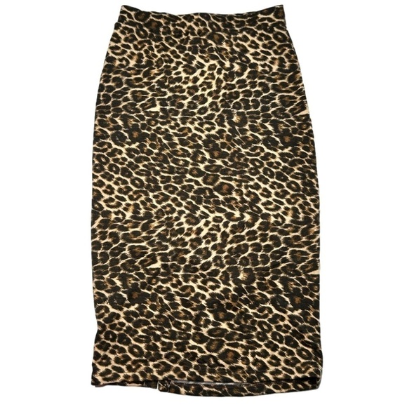 Pleione Leopard Printed Midi Side Slit Pull On Skirt Size XS NWT - Picture 3 of 4
